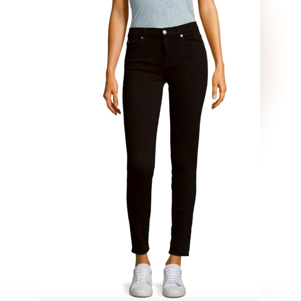 7 FOR ALL MANKIND BLACK MID RISE SKINNY JEANS Size 28 - Picture 1 of 7